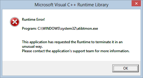 atibtmon.exe runtime error on windows 10