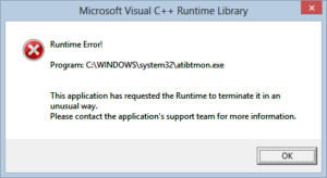 atibtmon.exe runtime error on windows 10