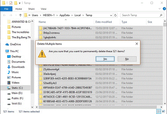 delete all files permanently in temp folder