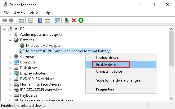 enable microsoft acpi compliant control battery icon missing in wndows 10