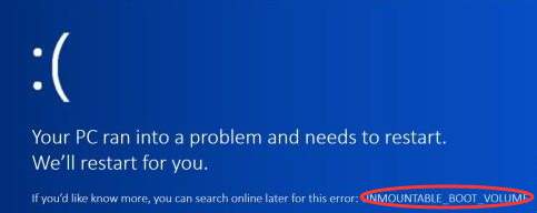Unmountable_boot_volume Windows 10 BSoD error