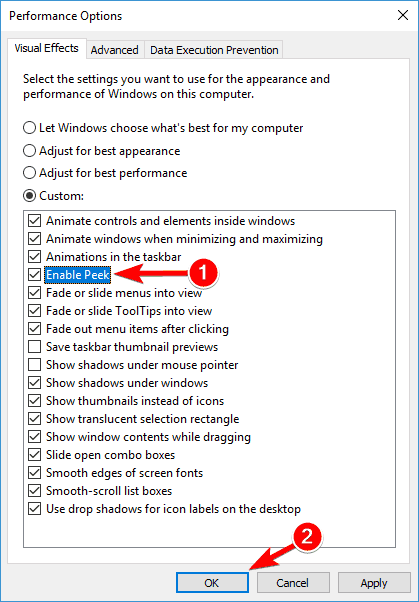 enable peek alt tab not working in windows