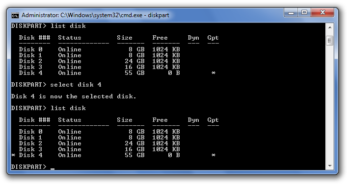 select disk delete efi partion