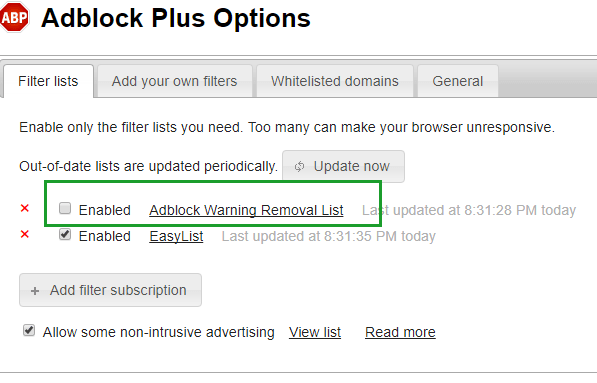 adblock warning removal list adguard