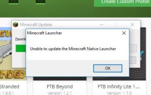 unable to update minecraft native launcher.