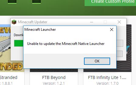 unable to update native minecraft launcher wtich mod