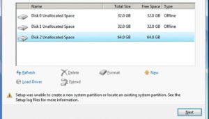 setup was unable to create a new system partition
