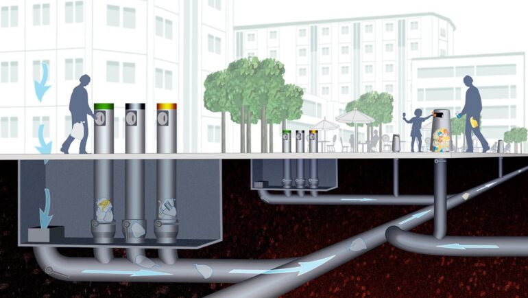 vacuum systems that pull waste through sealed pipes