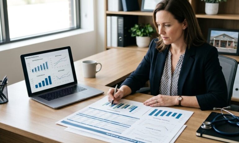 woman analyzing numbers