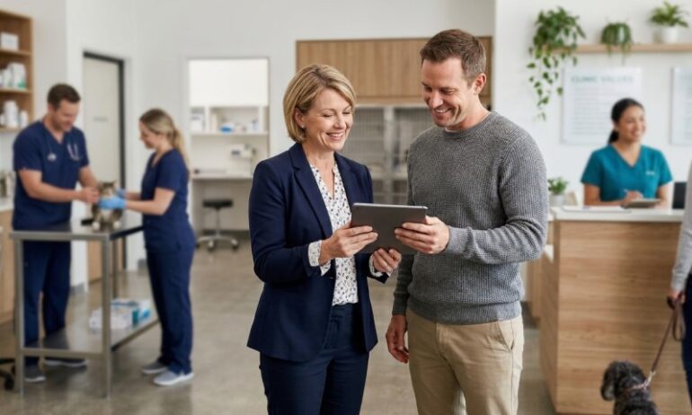 looking at the tablet